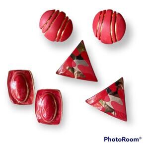 80s style red and gold post earring bundle, 3 pair